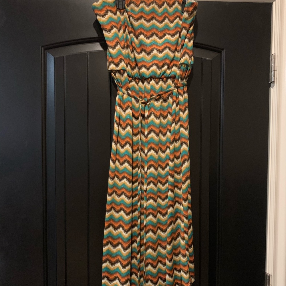 Strapless midcalf length dress gold shimmer accent